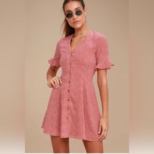Lulus red dress with ruffle sleeves and tie back